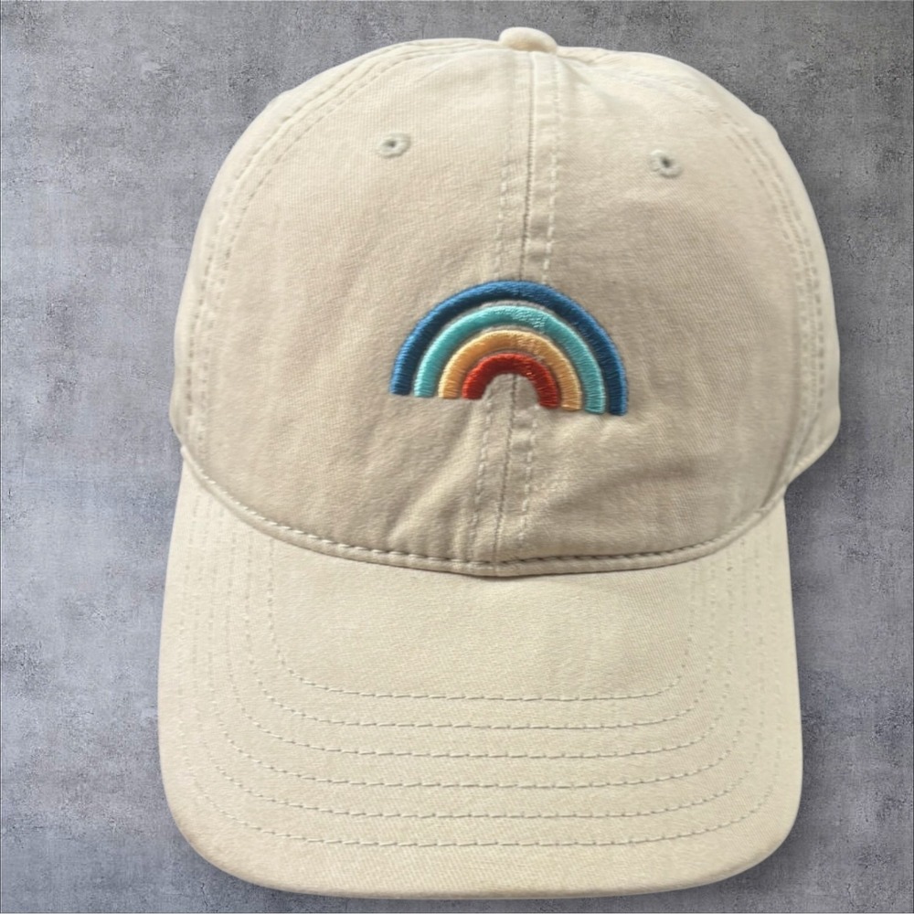 Mighty Fine Rainbow Embroidered Baseball Cap Tan Cotton Dad Hat